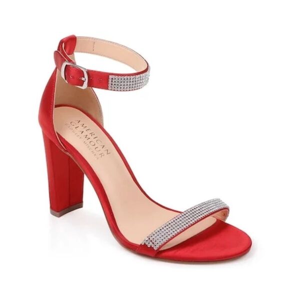 Badgley Mischka Red Crystal Embellished Heels - Picture 1 of 8